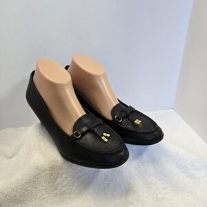 Lauren Ralph Lauren Rory Black  Leather Tassel Loafer Wedge Heels Women 9.5 B